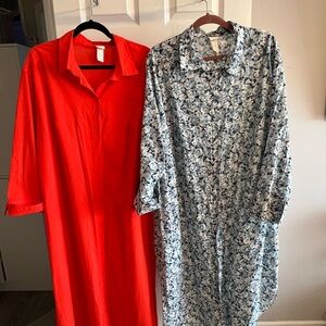 Red and Floral Button-Up Shirt Dresses. Can wear with leggings/shorts white T.